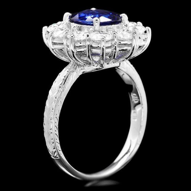 Mixed Cut 3.80 Carats Natural Sapphire and Diamond 18k Solid White Gold Ring For Sale