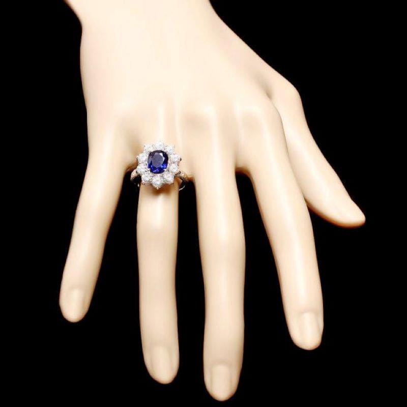 3.80 Carats Natural Sapphire and Diamond 18k Solid White Gold Ring In New Condition For Sale In Los Angeles, CA