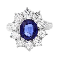 3.80 Carats Natural Sapphire and Diamond 18k Solid White Gold Ring