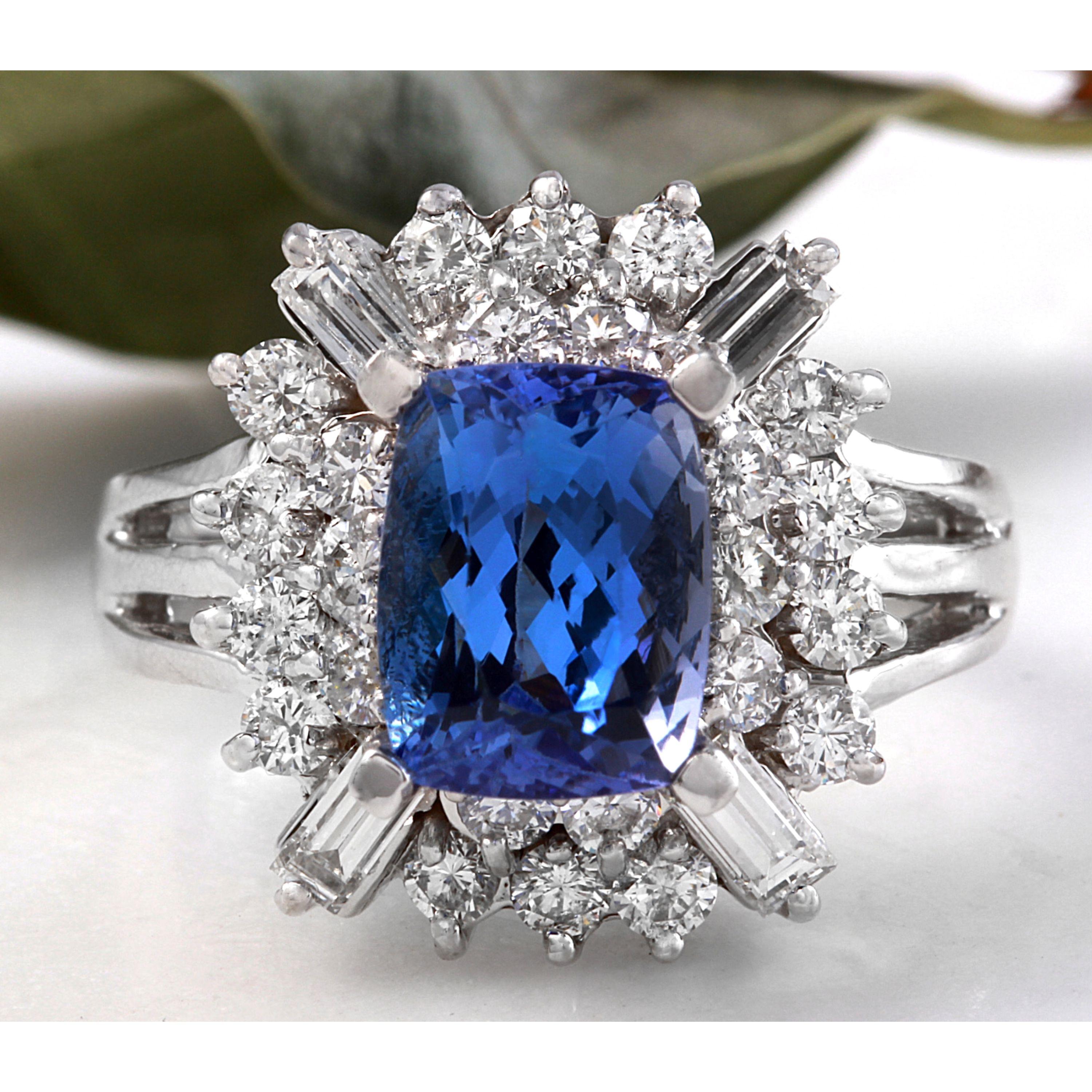 3.80 Carats Natural Very Nice Looking Tanzanite and Diamond 14K Solid White Gold Ring

Total Natural Cushion Cut Tanzanite Weight is: Approx. 2.50 Carats

Tanzanite Measures: Approx. 8.00 x 6.00mm

Tanzanite Treatment: Heat

Natural Round Diamonds