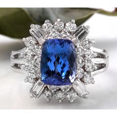 3.80 Carat Natural Tanzanite and Diamond 14 Karat Solid White Gold Ring
