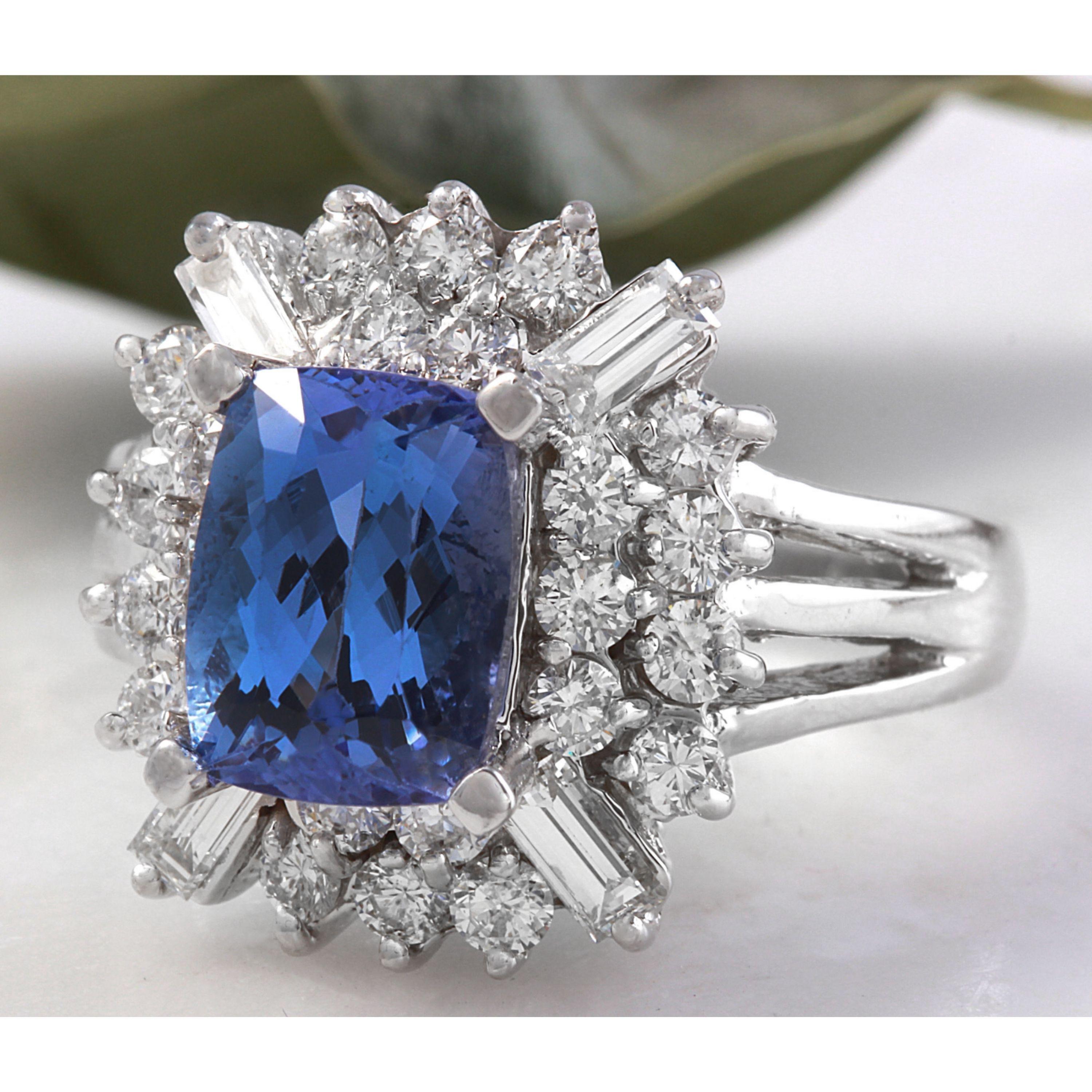 3.80 Carat Natural Tanzanite and Diamond 14 Karat Solid White Gold Ring In New Condition For Sale In Los Angeles, CA