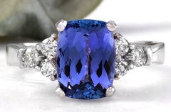 3.80 Carat Natural Very Nice Looking Tanzanite and Diamond 14K Solid White Gold