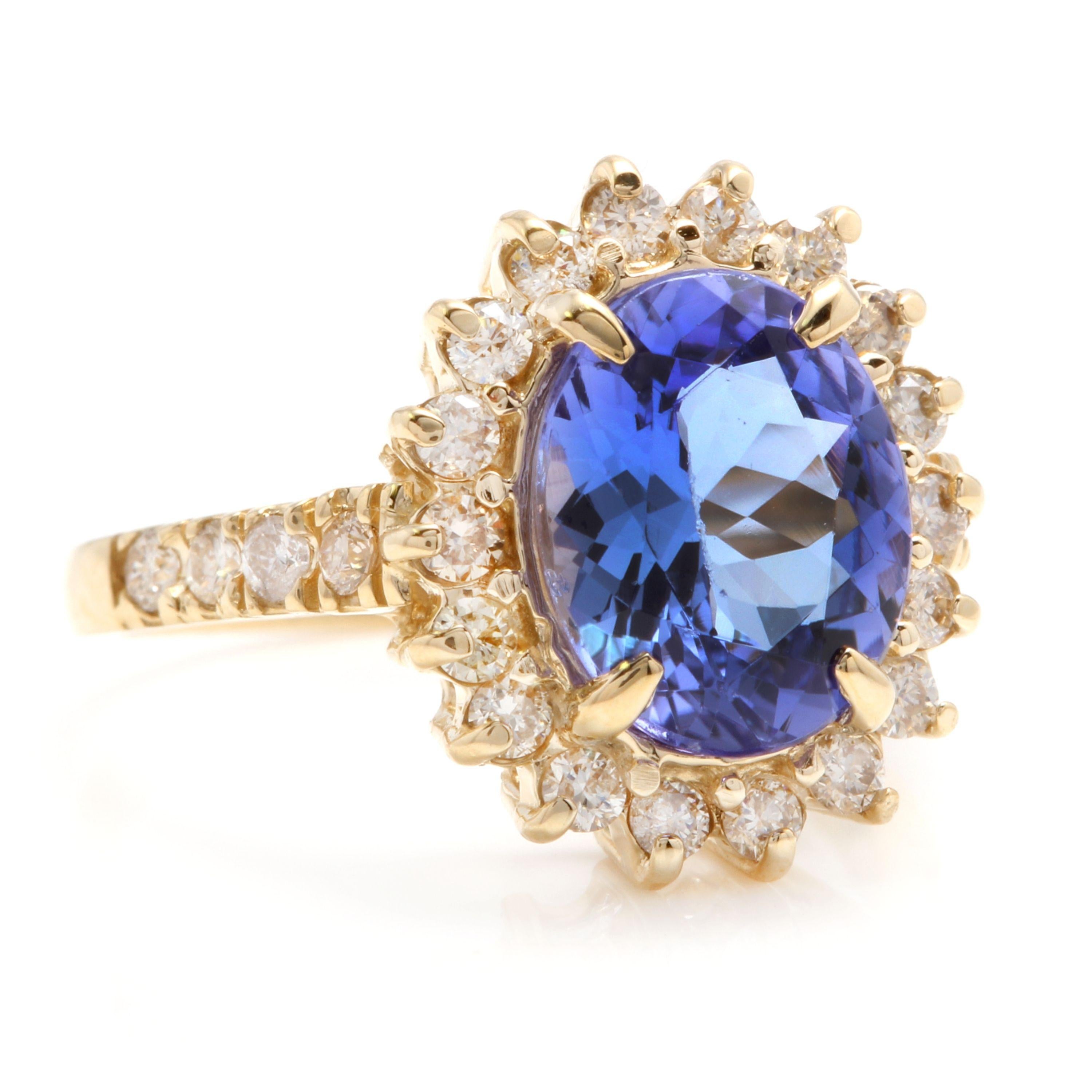 3.80 Carats Natural Very Nice Looking Tanzanite and Diamond 14K Solid Yellow Gold Ring

Total Natural Oval Cut Tanzanite Weight is: Approx. 3.00 Carats

Tanzanite Measures: Approx. 10.00 x 8.00mm

Natural Round Diamonds Weight: Approx. 0.80 Carats