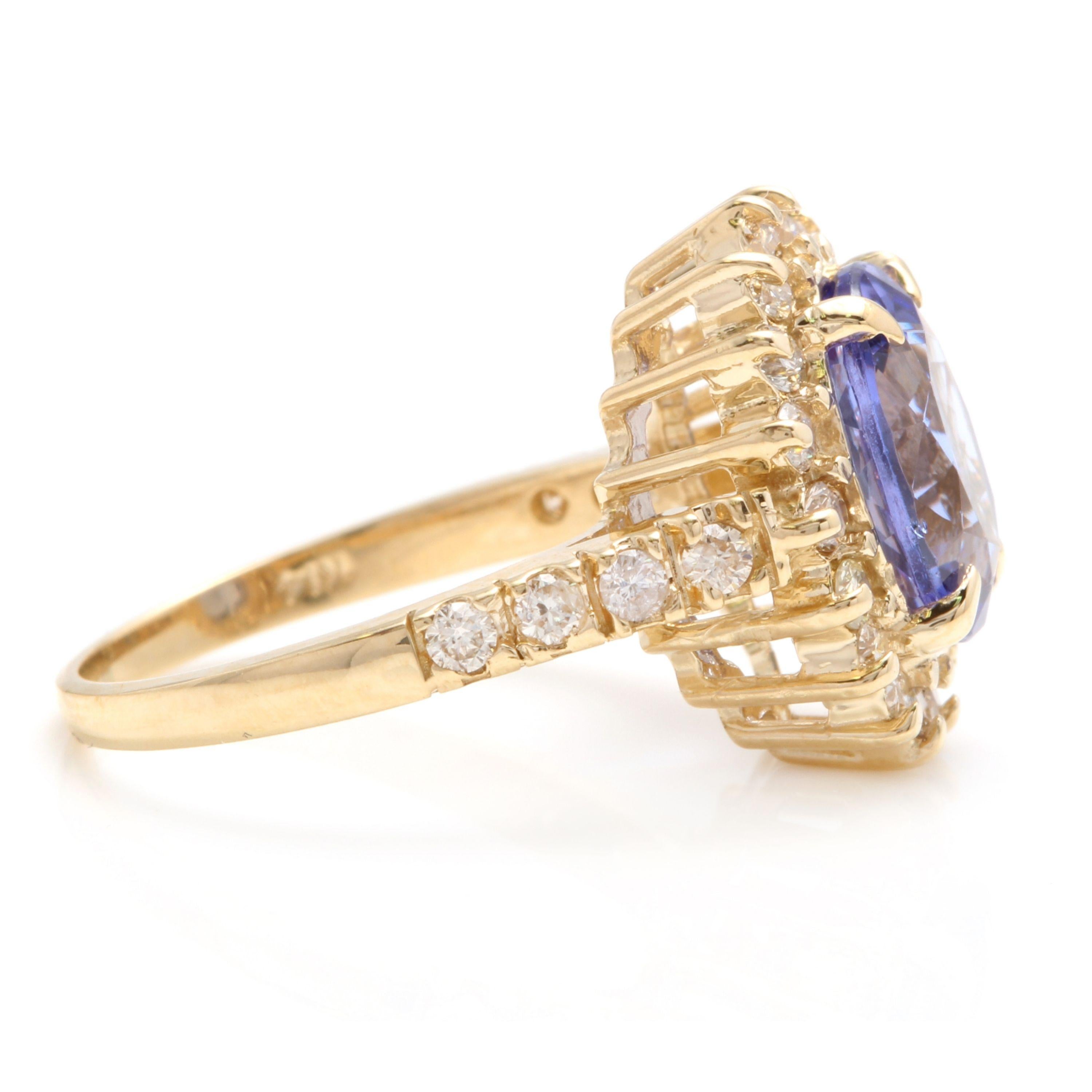 Rose Cut 3.80 Carat Natural Very Nice Looking Tanzanite and Diamond 14 Karat Solid Gold For Sale