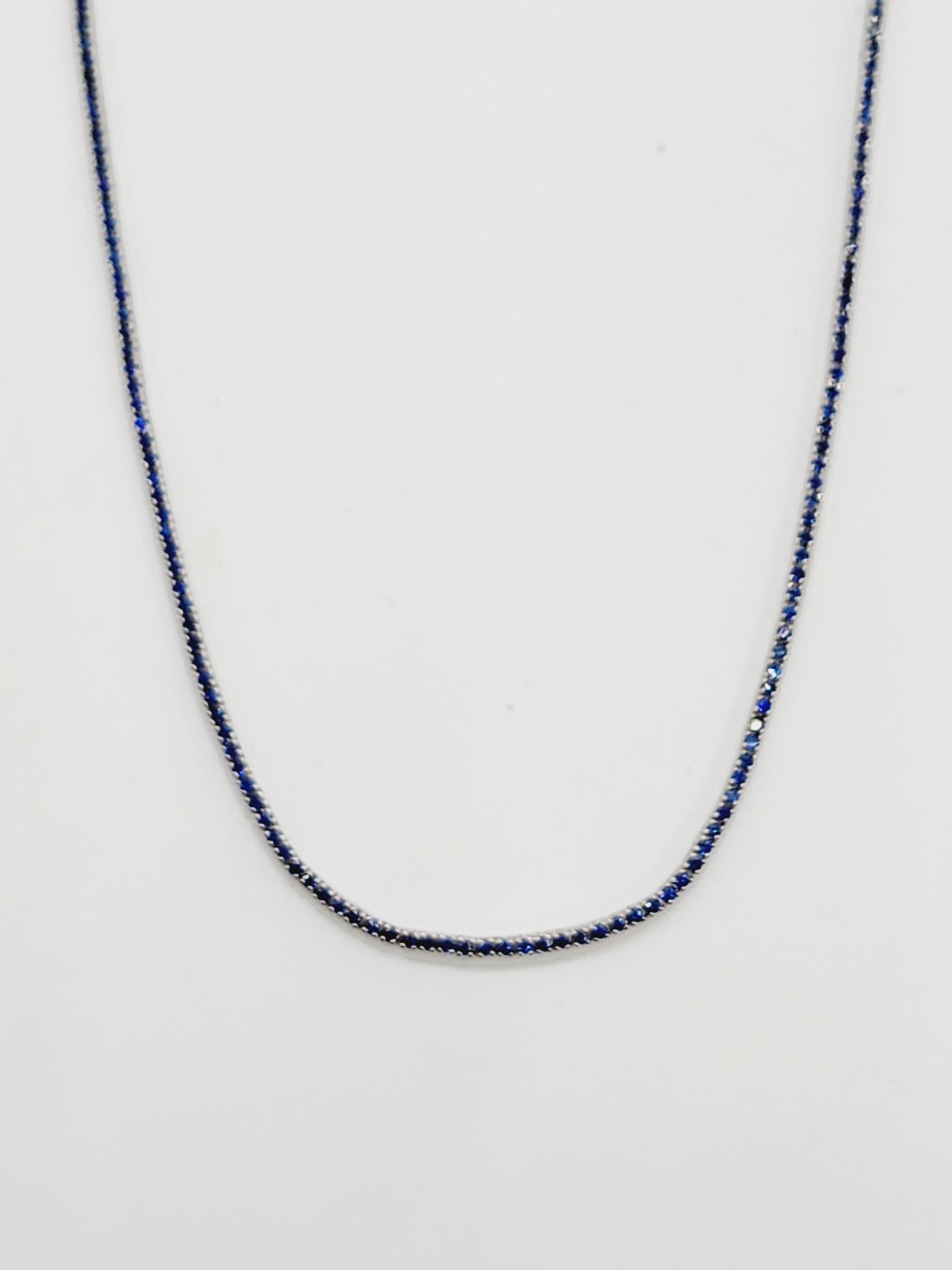 3.80 Carats Sapphire Tennis Necklace 14 Karat White Gold 16'' In New Condition For Sale In Great Neck, NY