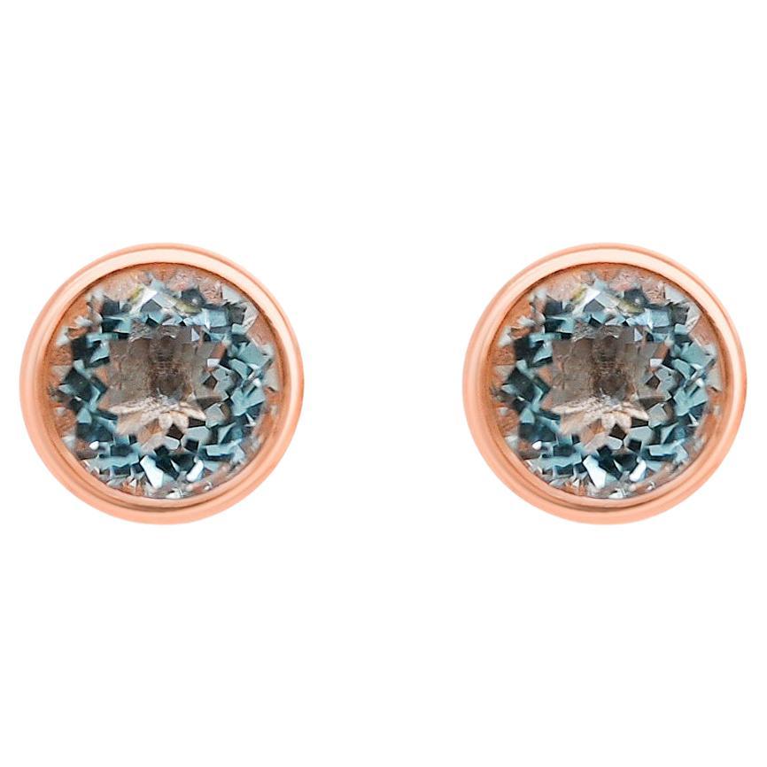3.80 Cts Aquamarine Round 18K Rose Gold Plated Studs Earrings Silver Jewelry  For Sale