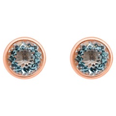 Aigue-marine ronde Boucles d'oreilles plaquées or rose 18K ArgentBague Cocktail