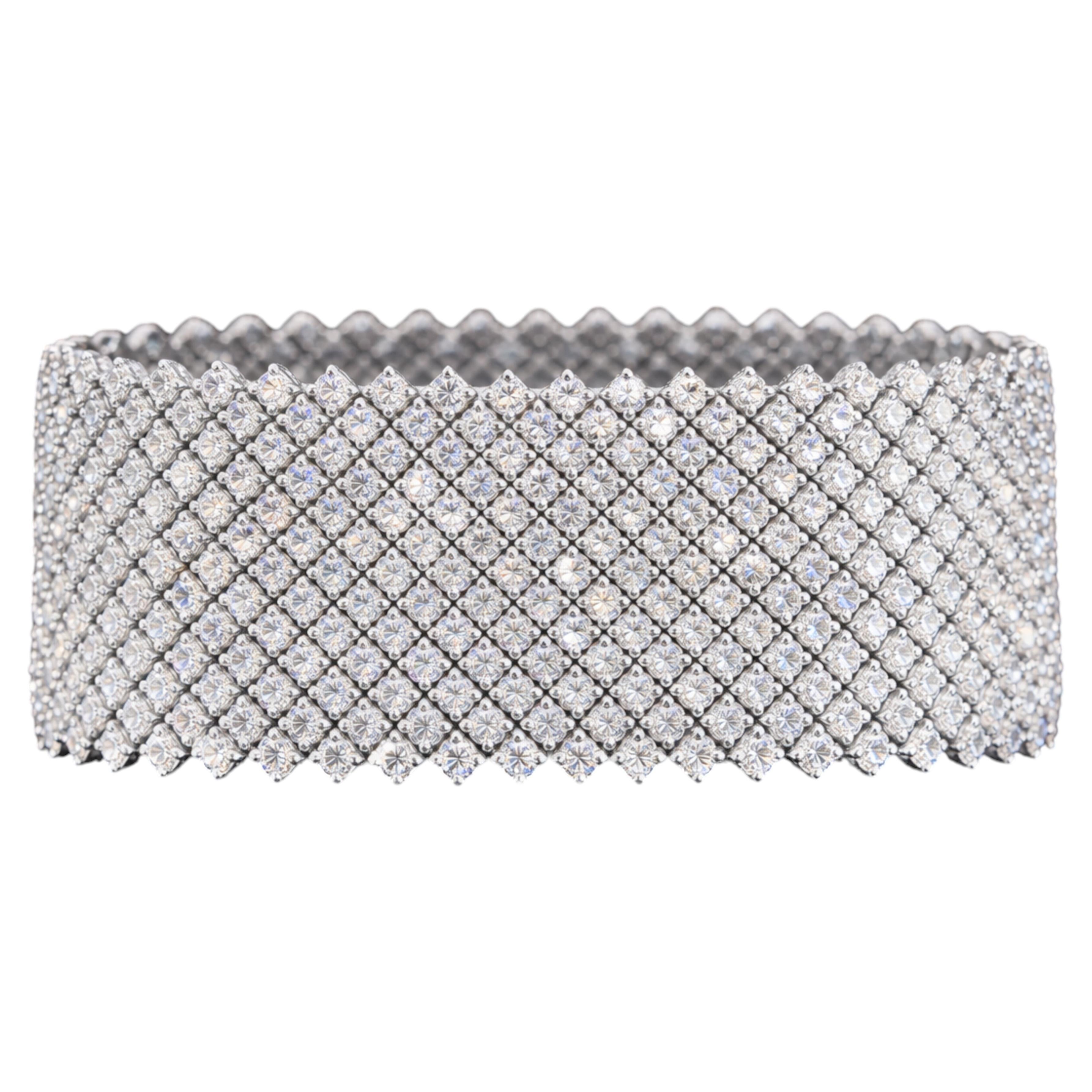 38.00 Carat Diamond Wide Cuff Bracelet in 18K White Gold