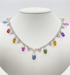 38.00 Carat Multicolored Sapphire & Diamond Drop Necklace Statement Fine Jewelry