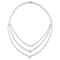 38.03 Carat SI/H Natural Diamond 14k White Gold Triple Strand Choker Necklace
