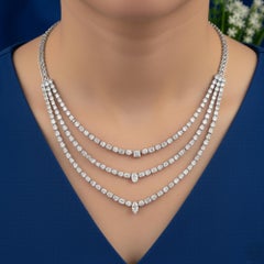 38.03 Carat SI/H Natural Diamond 18k White Gold Triple Strand Choker Necklace