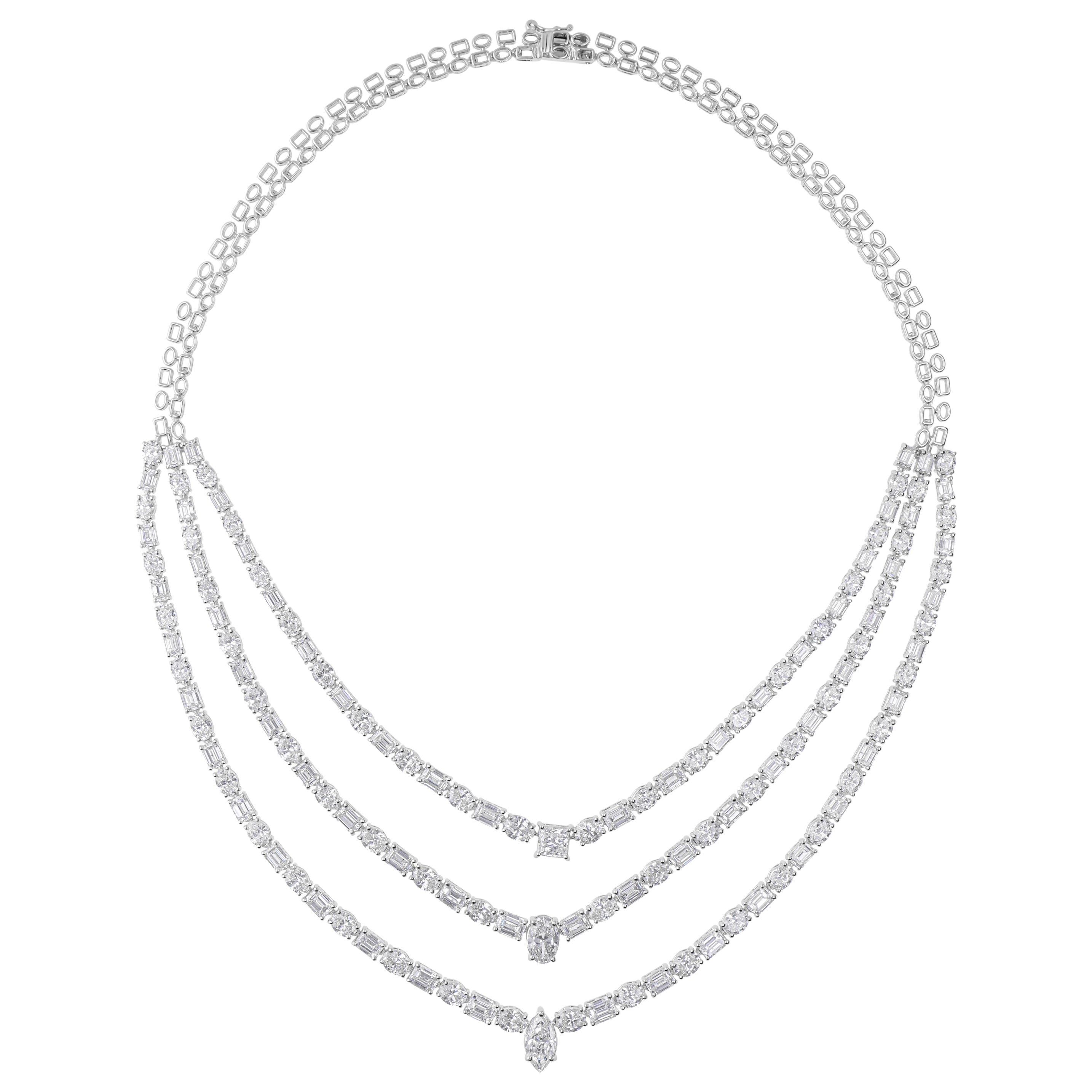 Collar gargantilla de tres vueltas de oro blanco de 18 quilates con diamantes naturales SI/H de 38,03 quilates
