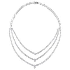 38.03 Carat SI/H Natural Diamond 18k White Gold Triple Strand Choker Necklace