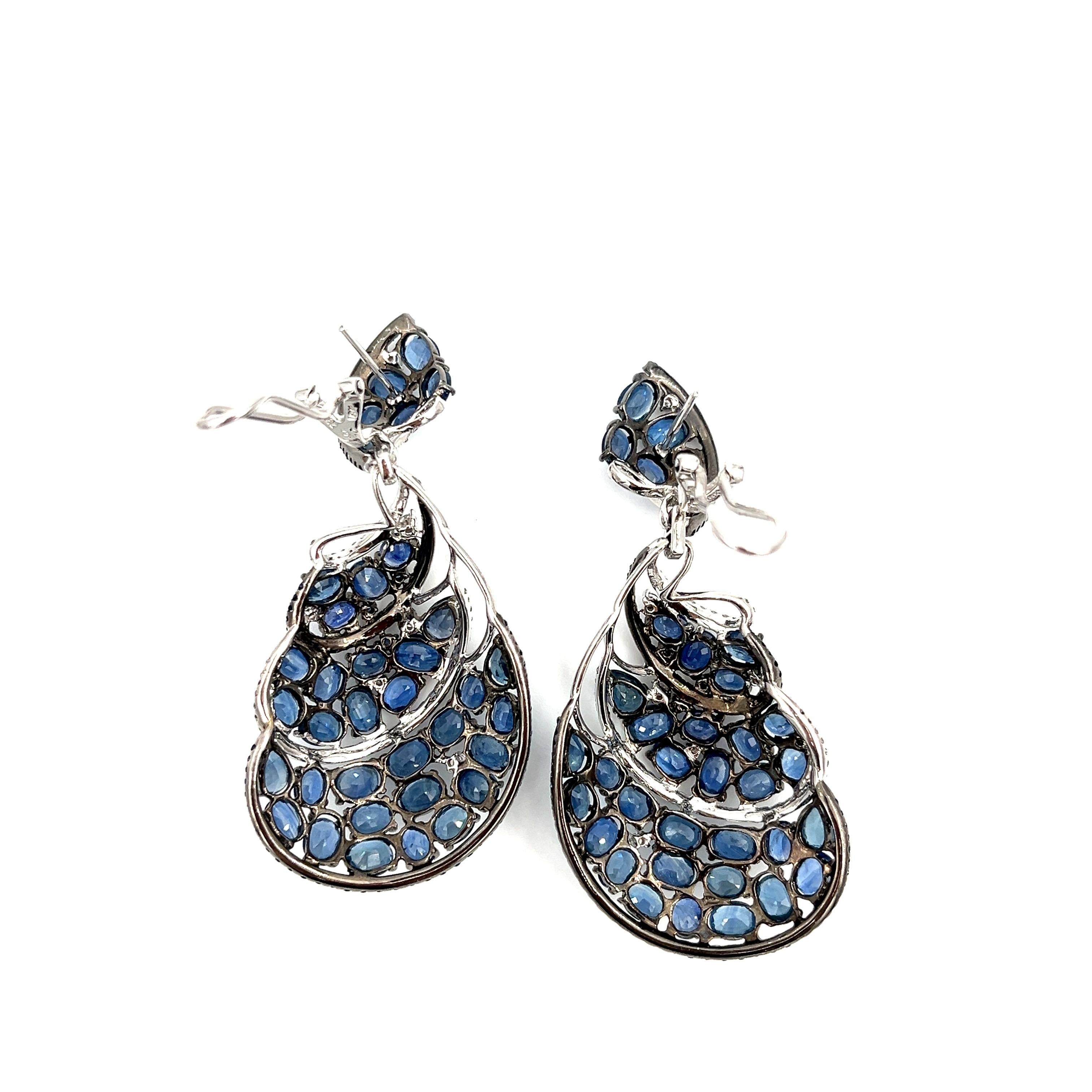 39.67 ct Natural Sapphire & Diamond Dangle Earrings In New Condition For Sale In Chicago, IL