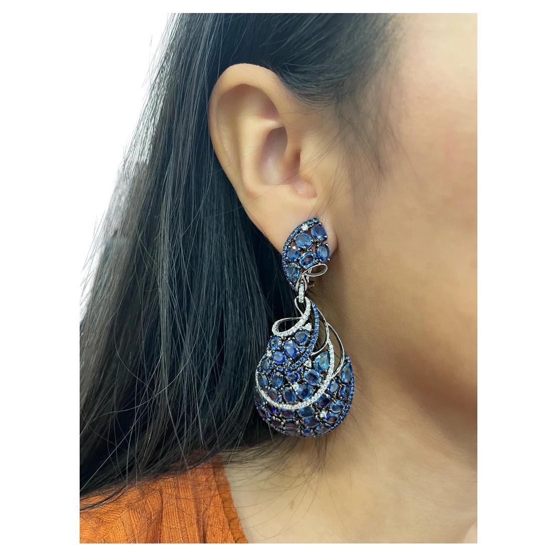 38.03 Ct Natural Sapphire & Diamond Earring
