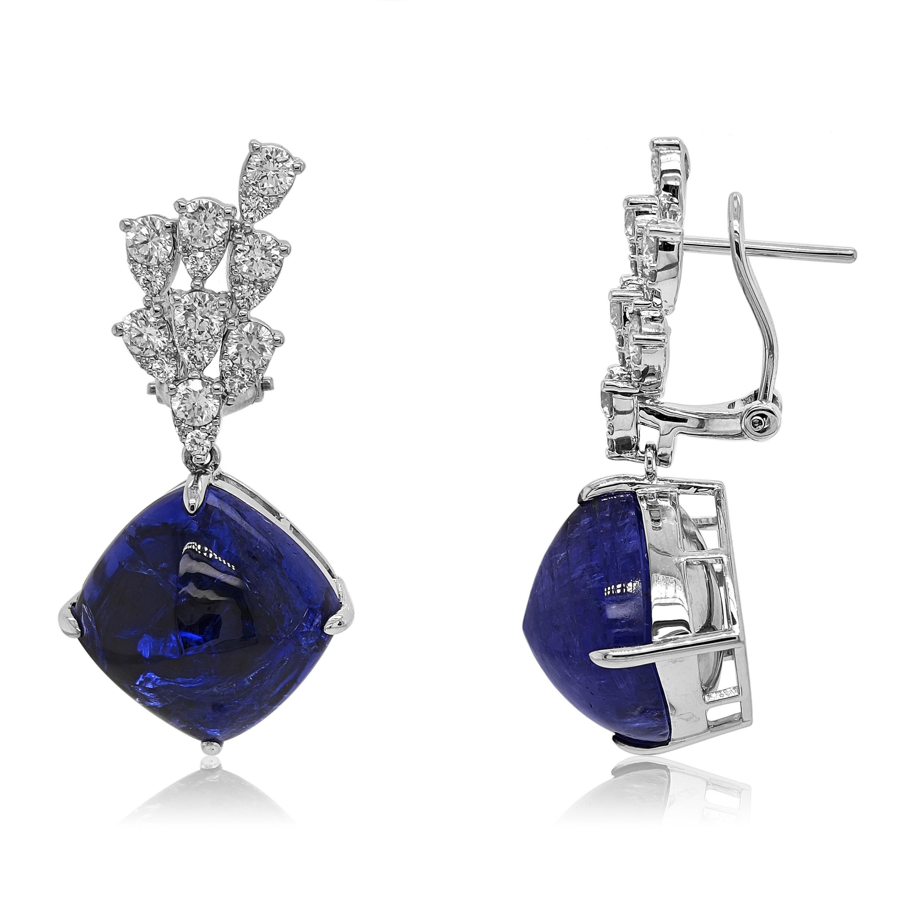 38.04 Carats Tanzanite and White Diamond White Gold Earrings In New Condition For Sale In New York, NY