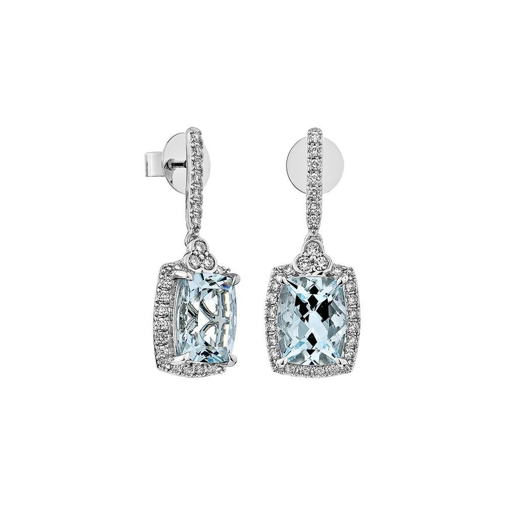 This collection features an array of Aquamarines with an icy blue hue that is as cool as it gets! Accented with Diamonds these Drop Earrings are made in White Gold and present a classic yet elegant look.

Aquamarine Drop Earrings in 18Karat White