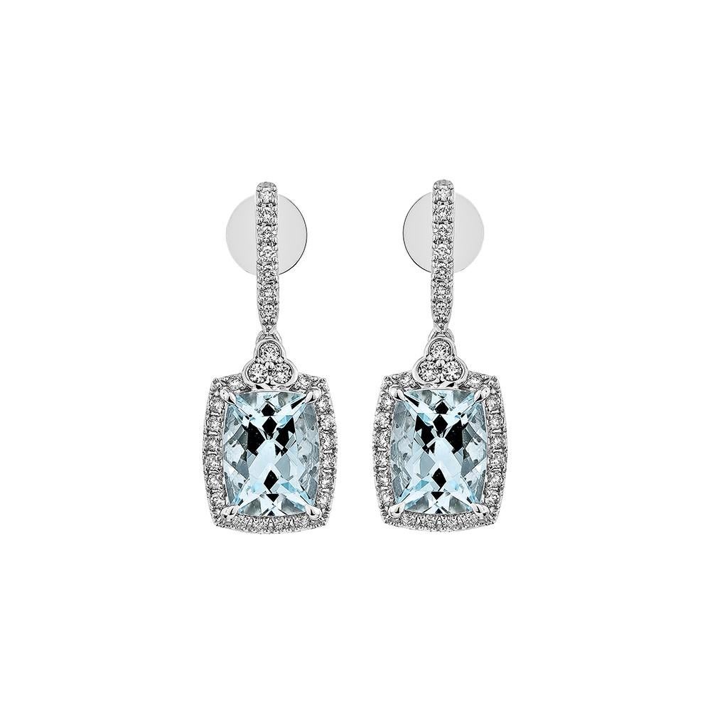 Contemporary 3.808 Carat Aquamarine Drop Earrings in 18Karat White Gold with White Diamond. For Sale