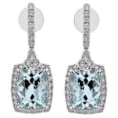 Sunita Nahata Aquamarin 3.80ct. Tropfenohrringe aus 18KWG mit Diamanten.