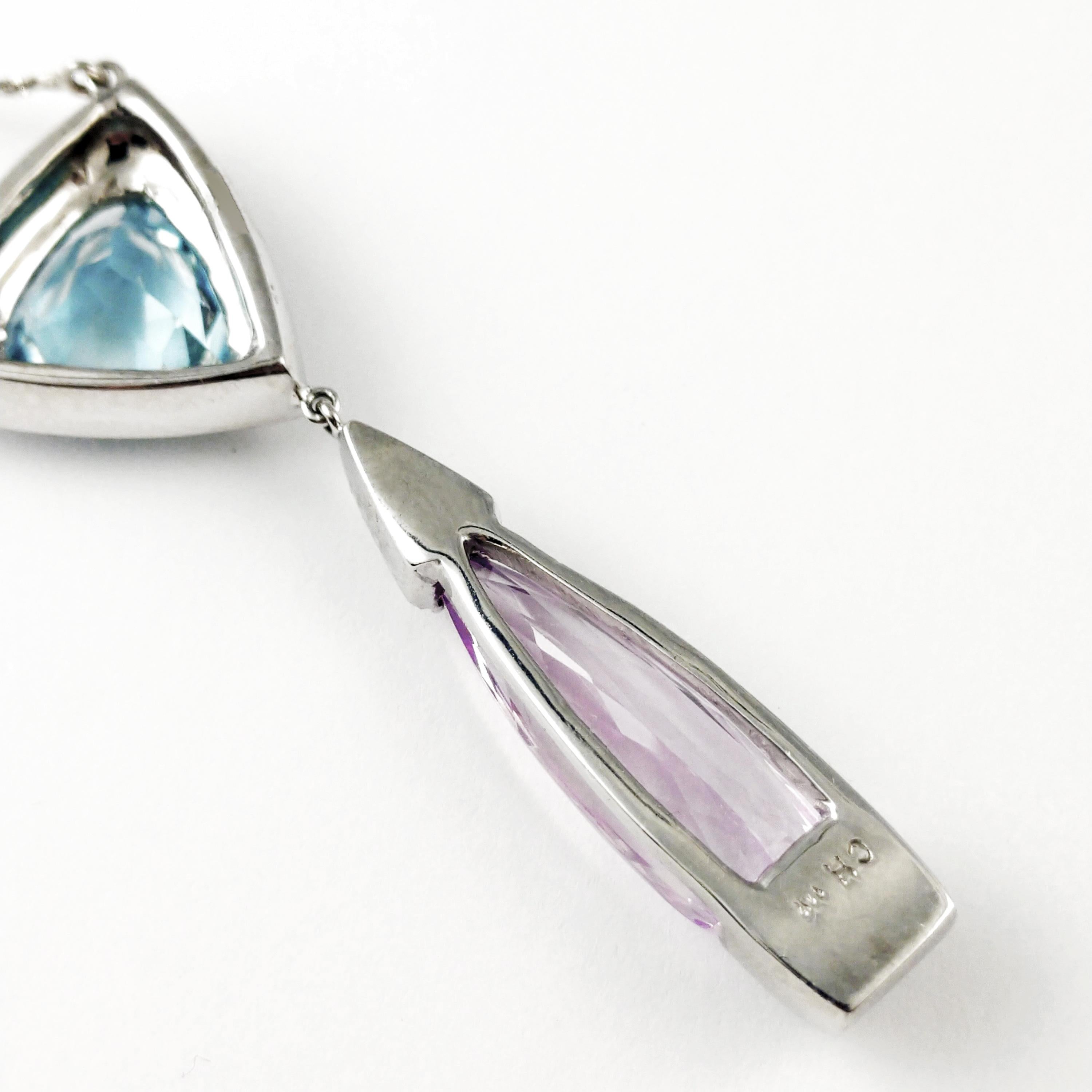 3.80Ct Aquamarine 8.20Ct Pink Tear-Drop Kunzite in a Classic Diamond Necklace In New Condition For Sale In Scottsdale, AZ