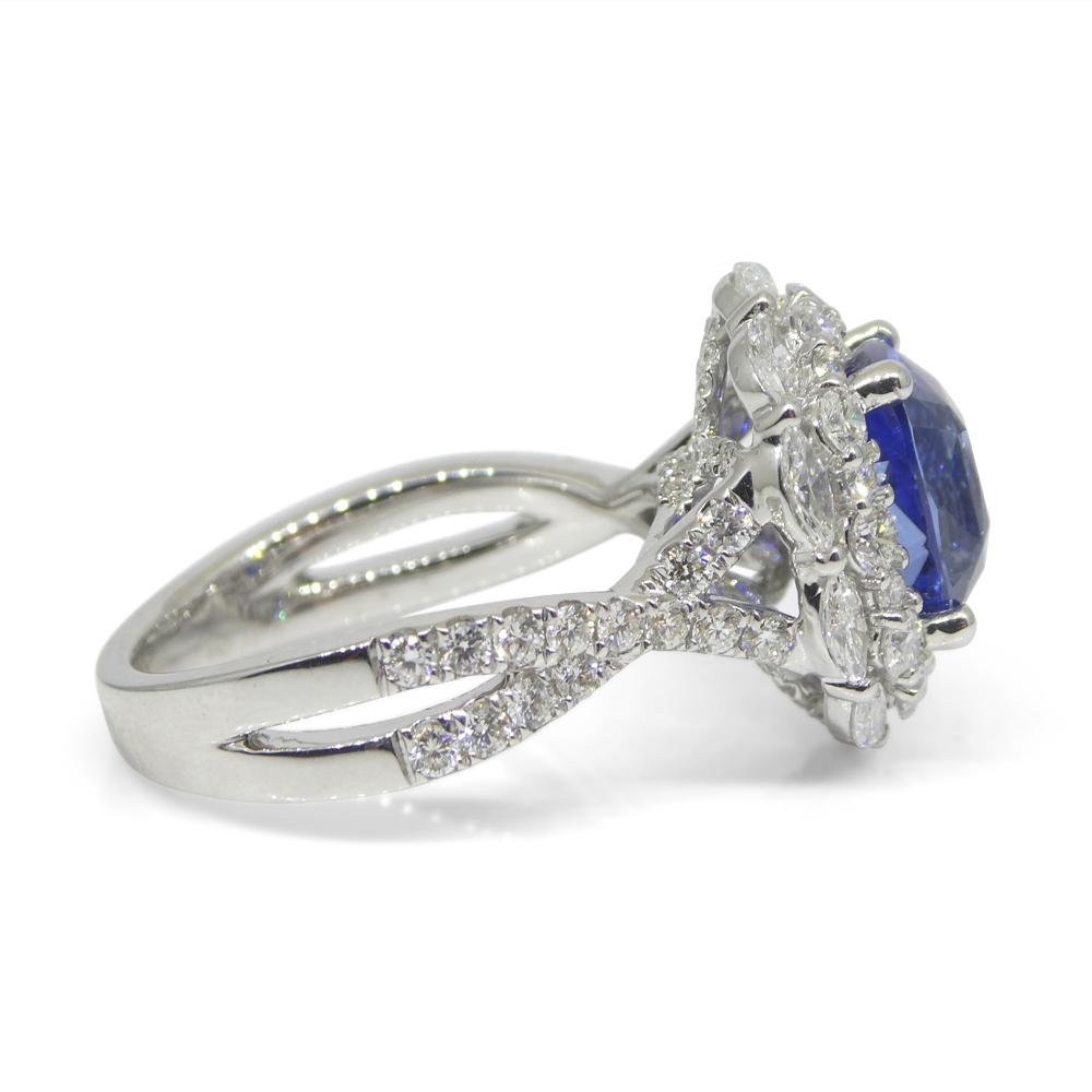 3.80ct Blue Sapphire, Diamond Engagement/Statement Ring in 18K White Gold For Sale 4