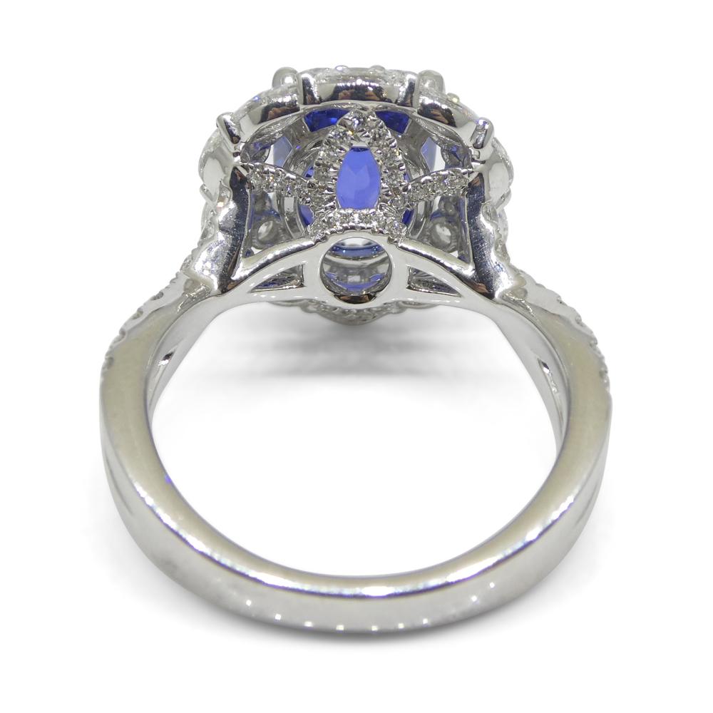 3.80ct Blue Sapphire, Diamond Engagement/Statement Ring in 18K White Gold For Sale 5