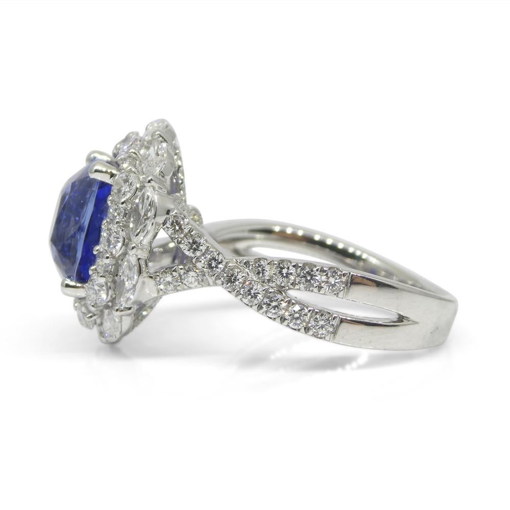 3.80ct Blue Sapphire, Diamond Engagement/Statement Ring in 18K White Gold For Sale 6