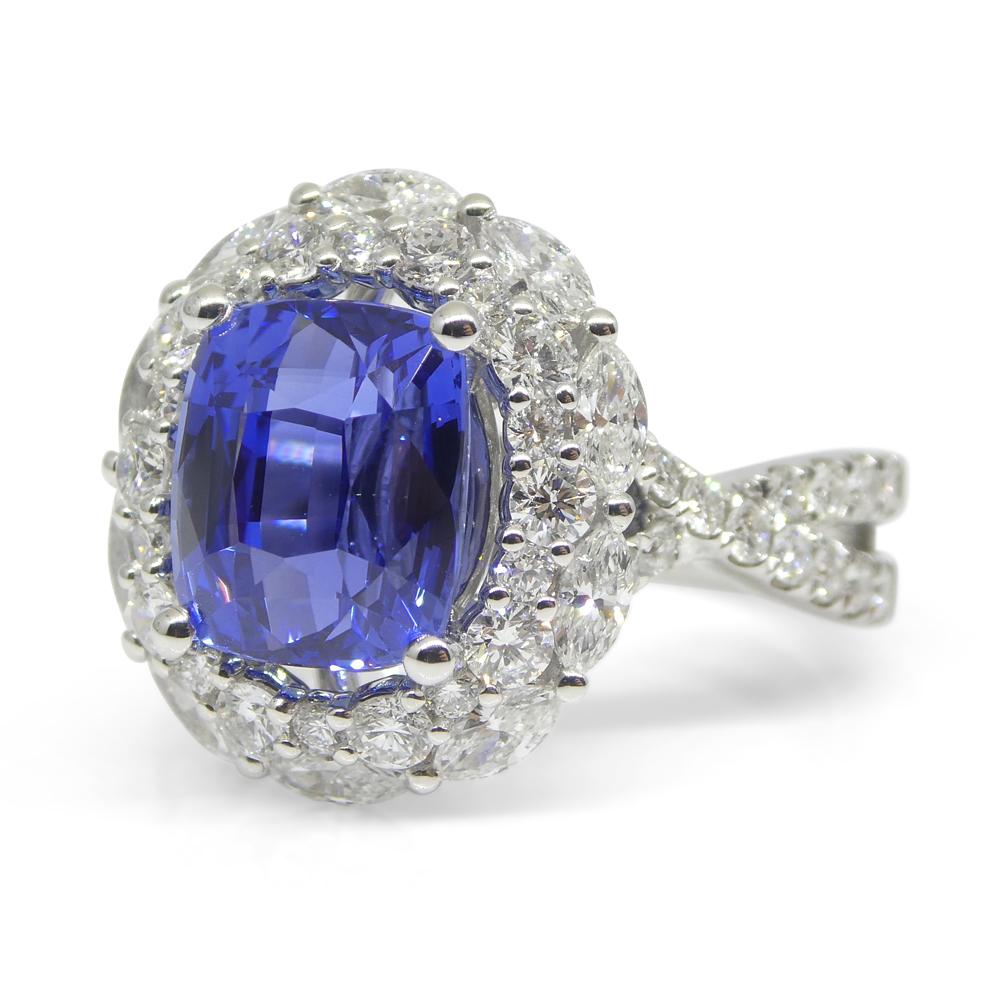 3.80ct Blue Sapphire, Diamond Engagement/Statement Ring in 18K White Gold For Sale 7