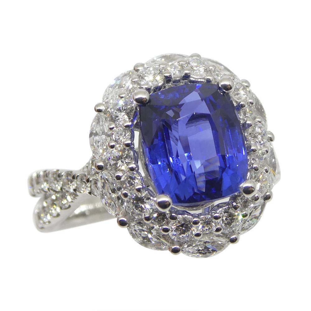 3.80ct Blue Sapphire, Diamond Engagement/Statement Ring in 18K White Gold In New Condition For Sale In Toronto, Ontario
