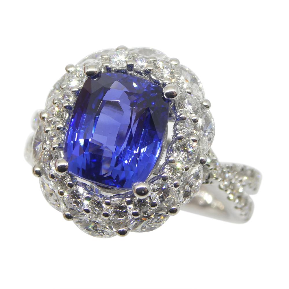 Women's or Men's 3.80ct Blue Sapphire, Diamond Engagement/Statement Ring in 18K White Gold For Sale