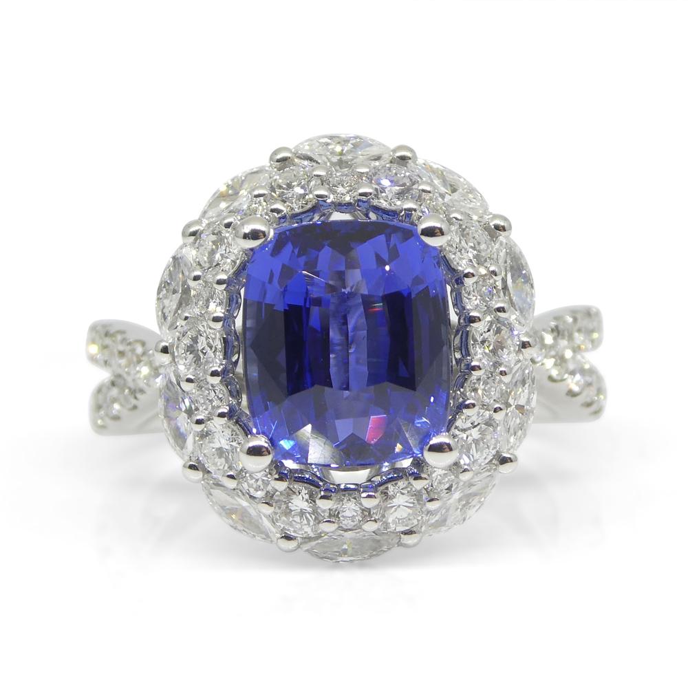3.80ct Blue Sapphire, Diamond Engagement/Statement Ring in 18K White Gold For Sale 1