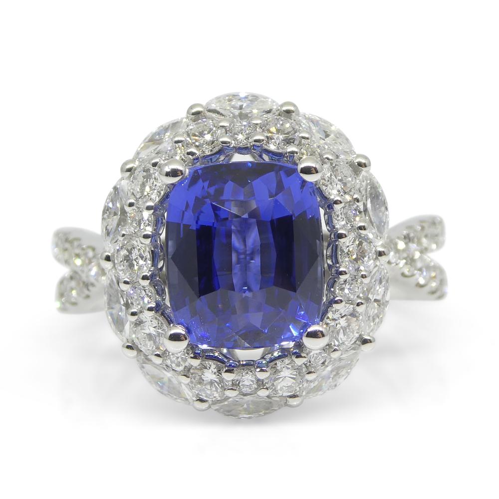 3.80ct Blue Sapphire, Diamond Engagement/Statement Ring in 18K White Gold For Sale 2
