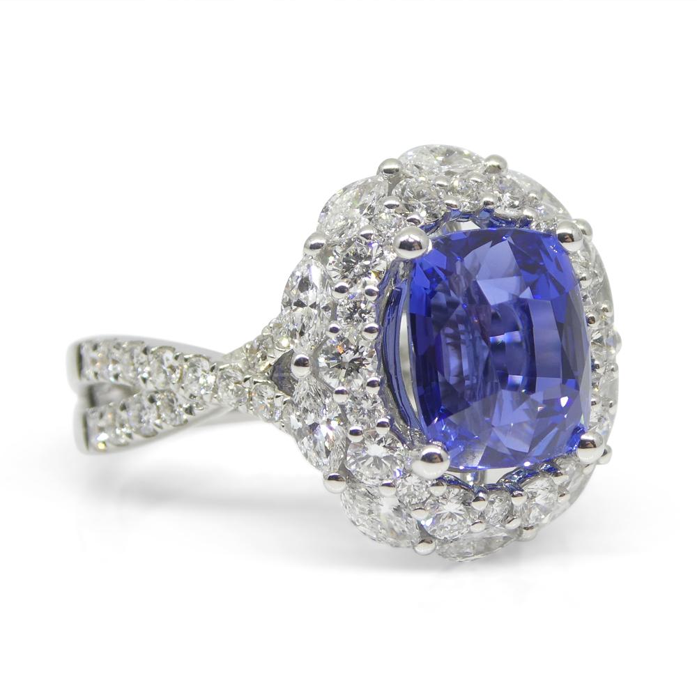 3.80ct Blue Sapphire, Diamond Engagement/Statement Ring in 18K White Gold For Sale 3