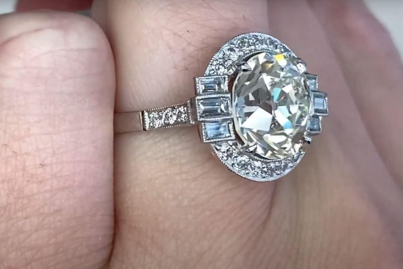 Women's 3.80ct Diamond Engagement Ring, Diamond Halo, Old European Cut For Sale