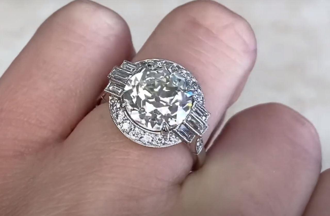 3.80ct Diamond Engagement Ring, Diamond Halo, Old European Cut For Sale 1