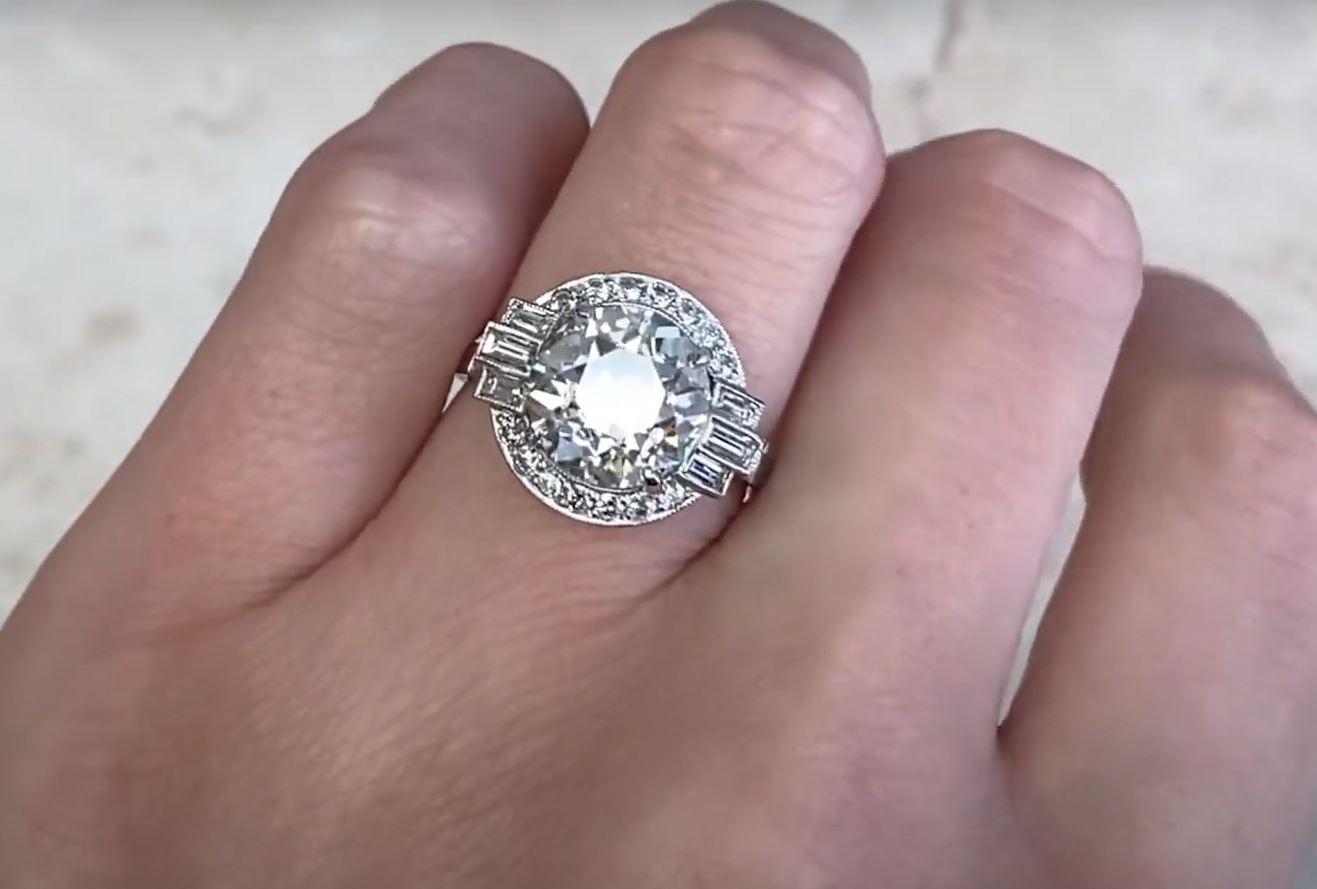 3.80ct Diamond Engagement Ring, Diamond Halo, Old European Cut For Sale 3