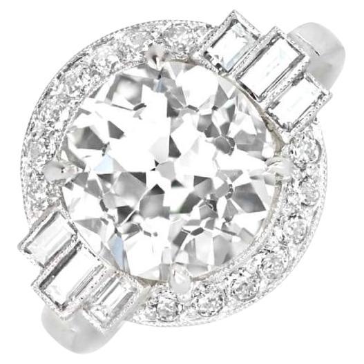 3.80ct Diamond Engagement Ring, Diamond Halo, Old European Cut For Sale