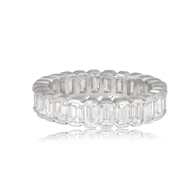 Art Deco 3.80ct Emerald Cut Diamond Band Ring, G-H Color, Platinum For Sale
