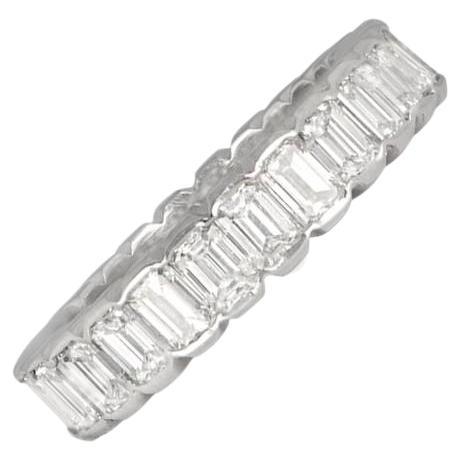 3.80ct Emerald Cut Diamond Band Ring, G-H Color, Platinum For Sale