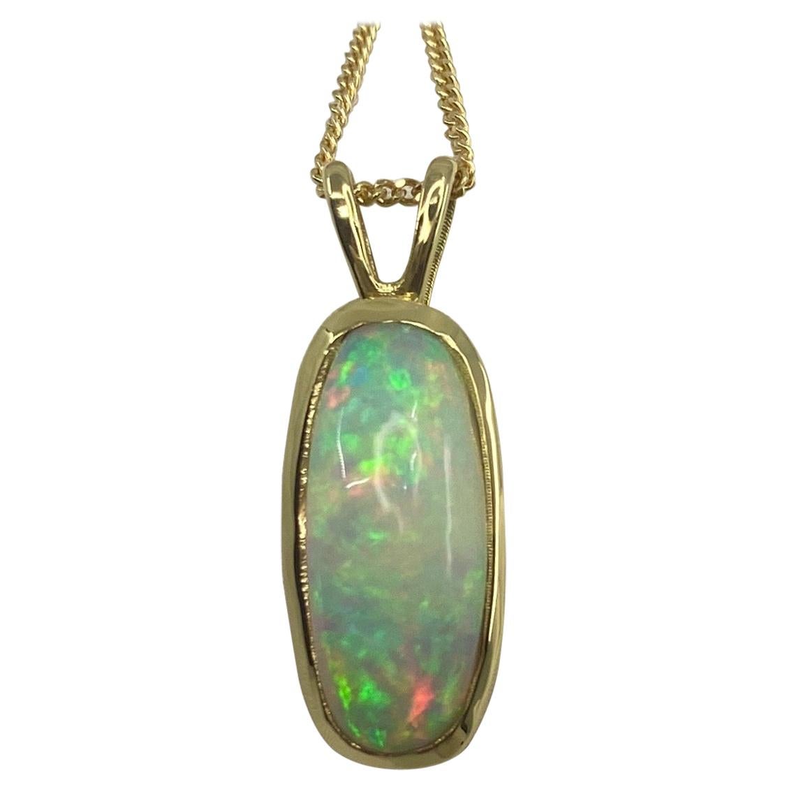 3.80ct Fine White Opal Cushion Cabochon 18 Karat Yellow Gold Pendant Necklace