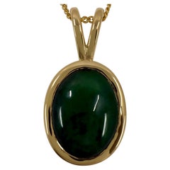 3.80ct GIA Certified Untreated Jadeite Jade A Grade 18k Yellow Gold Oval Pendant