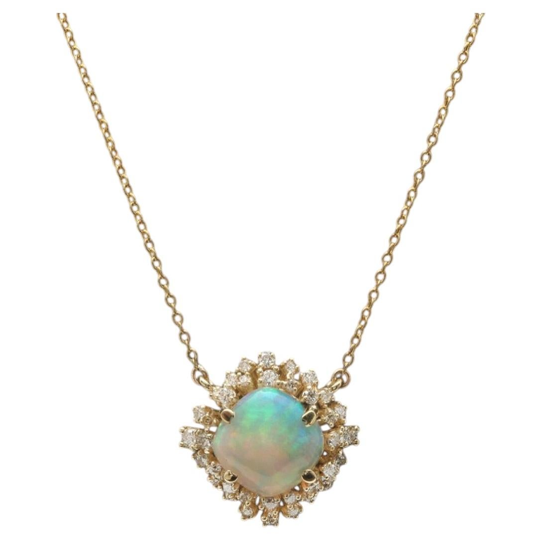 Collier en or jaune massif 14K 3.80Ct Opale éthiopienne naturelle et diamant