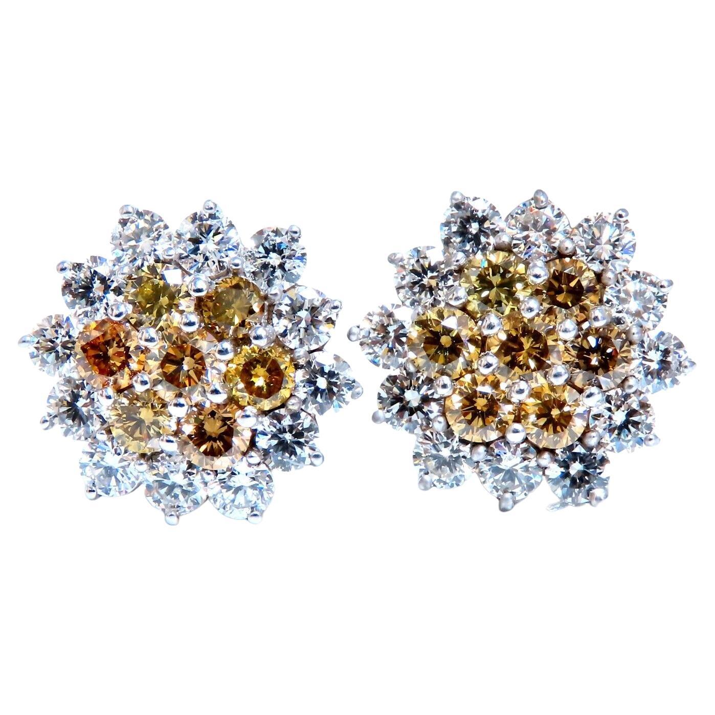 3.80ct Natural Fancy Yellow Brown Fancy Diamonds Bluster Earrings 14kt en vente