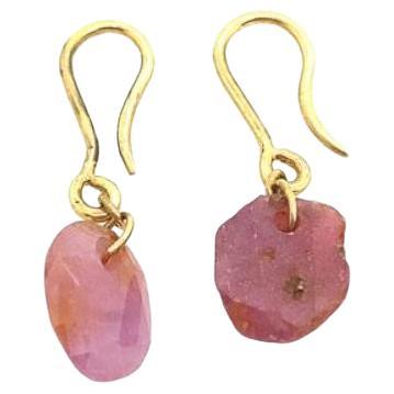 3.80ct Natural Ruby Earrings on Hook Fittings in 18ct Yellow Gold For Sale