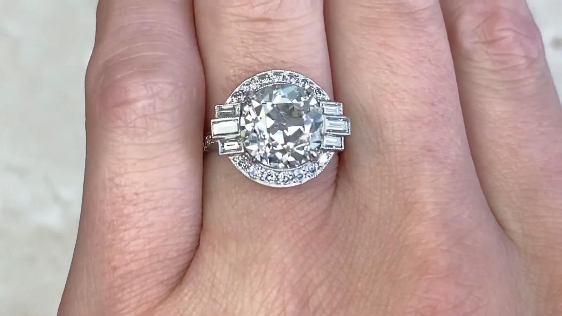 Verlobungs-Cluster-Ring aus Platin mit Diamant im alteuropäischen Schliff ( ca. 3,8-karätigem Diamantschliff) Damen im Angebot