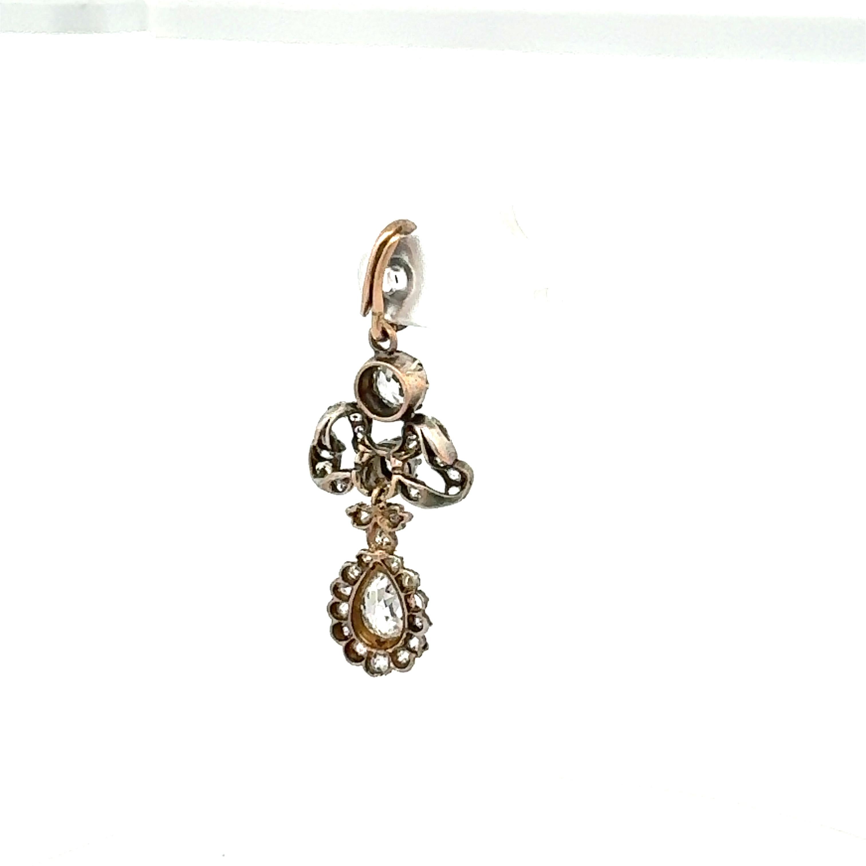 3,80ct Old European & Pear Diamant Platin und 18K Gold Antiker Anhänger (Tropfenschliff) im Angebot