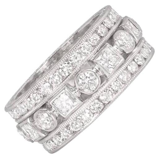 3,80 Karat Diamant-Hochzeitsring mit Prinzessinnenschliff und Brillantschliff, H Farbe, Platin