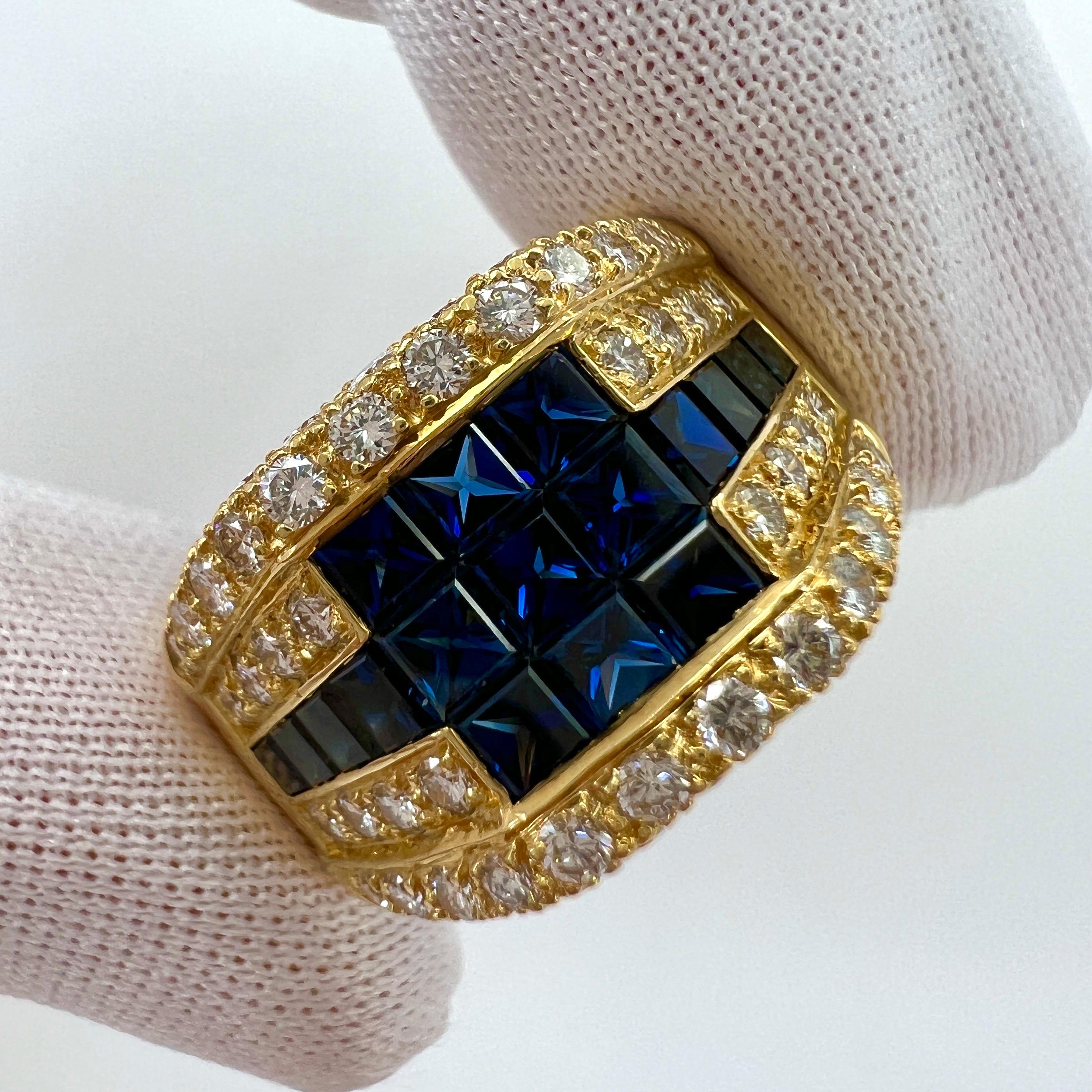 Fine Vintage French Made Blue Sapphire & Diamond Mystery Set 18k Yellow Gold Ring.

A stunning and impressive vintage sapphire and diamond ring with mystery set sapphires (a style of setting first developed by French fine jewellery house Van Cleef