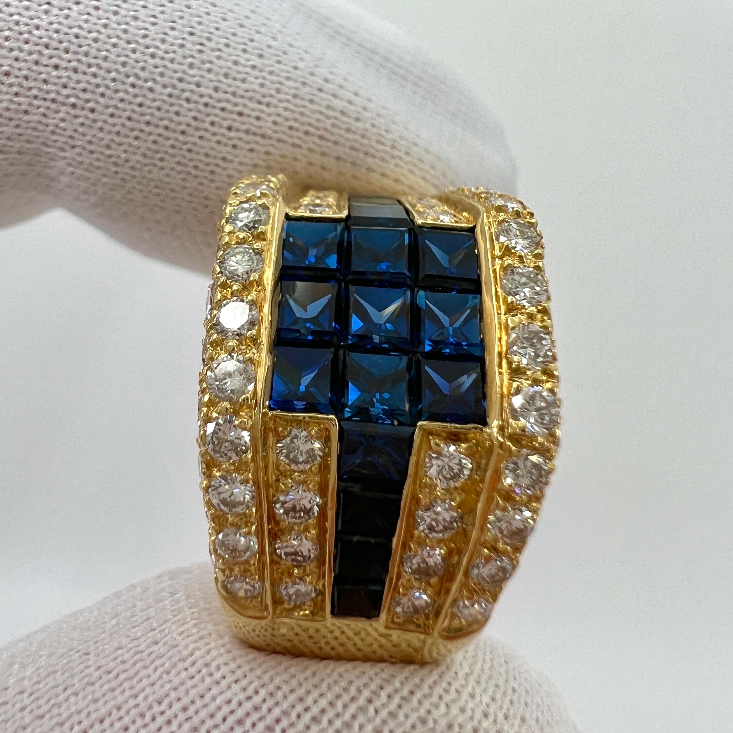 3.80ct Vintage French Mystery Set Blue Sapphire Diamond 18k Yellow Gold Ring For Sale 3